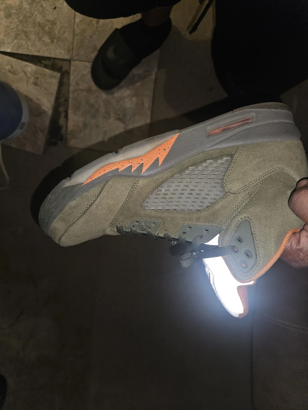 Jordan Olive Green and Orange Retro Sneakers
